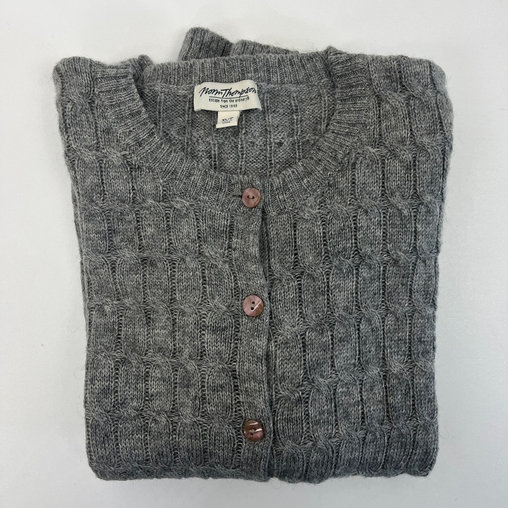 Norm Thompson 100% Wool Cardigan Cable Knit Button Front Sweater Fisherman XLP - Picture 4 of 10